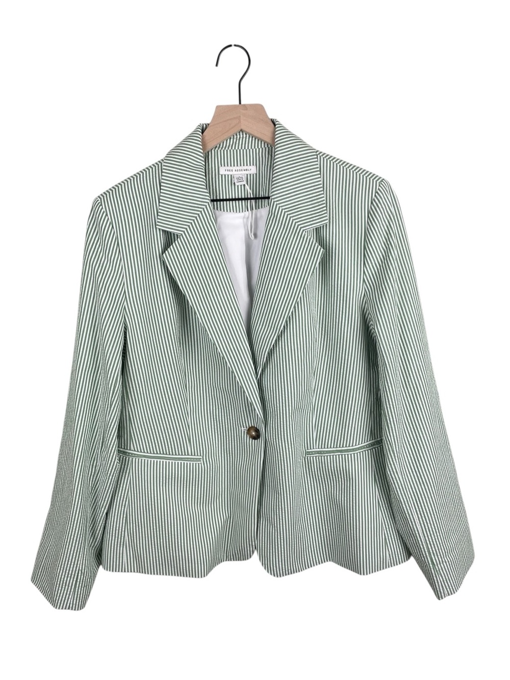 NEW Free Assembly Women's Single Breasted Blazer Size Large Green Seersucker